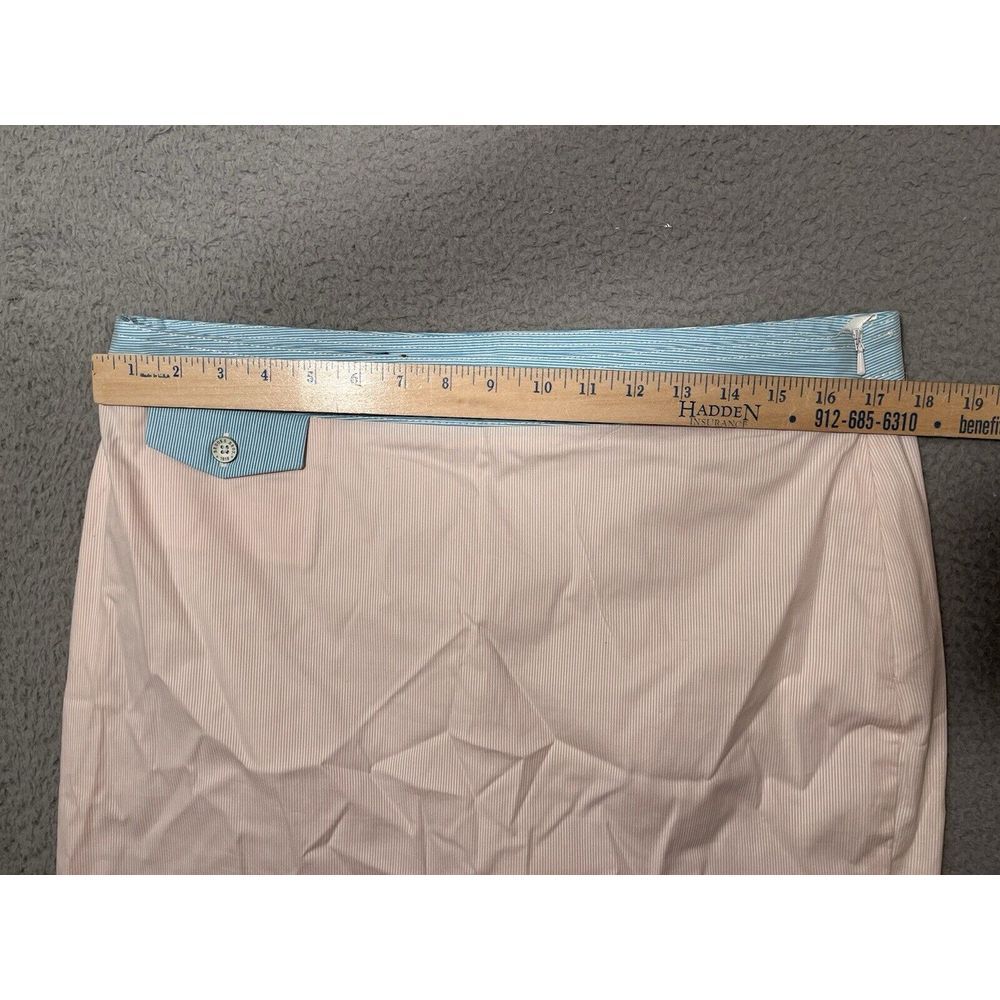 346 Brooks Brothers Skirt Pink Blue White Pin Stripes Size 14 Straight Short - Picture 3 of 10